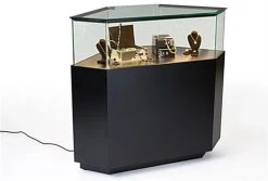 44" Quarter Vision Corner Display Case W/Drawers, Ships Assembled - Black