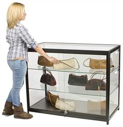 48" Retail Display Case W/Side LED Lights, Sliding Door, Ships Assembled - Black -Displays2go Shop iapct48led.ra6 1 preview