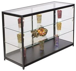 60" Retail Display Case W/LED Side Lights, Sliding Door, Push-in Lock - Black