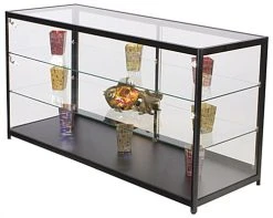 72" Retail Display Case W/LED Side Lights, Sliding Door, Ships Assembled - Black