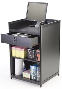 24" Cash Register Stand W/Locking Drawer, Adjustable Shelf, Ships Assembled - Black
