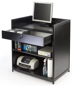 36" Cash Register Stand W/Locking Drawer, Adjustable Shelf, Ships Assembled - Black