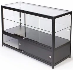 60" Retail Display Case W/ Storage, LED Side Lights, Sliding Door - Black -Displays2go Shop iaphv60led.ra2 preview