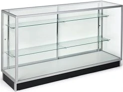 70" Retail Display Case W/Recessed Kickplate, Slider Door, Adjustable Shelves, Silver