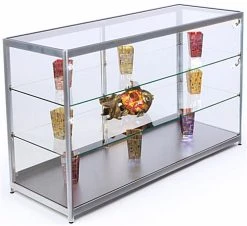 72” Retail Display Counter W/ 4 LED Lights, Sliding Doors, Ships Assembled - Silver