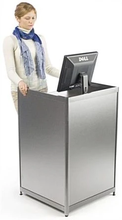 24" Cash Register Stand W/Locking Drawer, Adjustable Shelf, Ships Assembled - Silver -Displays2go Shop jbqcw24.ra5 preview