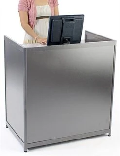 36" Cash Register Stand W/Locking Drawer, Adjustable Shelf, Ships Assembled - Silver -Displays2go Shop jbqcw36.ra2 preview