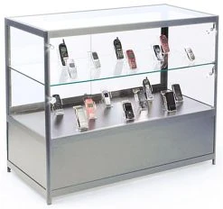 48” Display Case W/Cabinet, 4 LED Lights, Slider Door, Ships Assembled - Silver