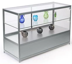 60” Display Case W/Cabinet, 4 LED Lights, Slider Door, Ships Assembled - Silver