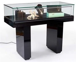 Gloss Black Jewelry Display Case With Hydraulic Lift Opening