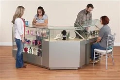 48" Quarter Vision Display Case W/Cabinets And Drawers, Ships Assembled - Silver -Displays2go Shop jdmsscsvsg configurationa9692 lc preview