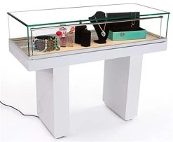 Gloss White Jewelry Display Case With Hydraulic Lift Opening