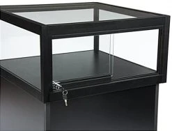 Pedestal Display Case With MDF Base, Sliding Glass Door & LED Lights - Black -Displays2go Shop jdshcpma2c door 6327 r5 preview