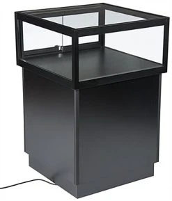 Pedestal Display Case With MDF Base, Sliding Glass Door & LED Lights - Black -Displays2go Shop jdshcpma2c front nude 6301.r3 preview