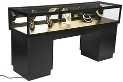 70" Jewelry Display Case W/ Sliding Mirror Door, Sit Down Design, LED Lights - Black