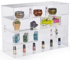 Acrylic Countertop Display Case W/ 3 Shelves & Sliding, Locking Doors
