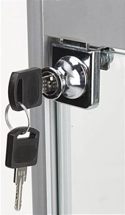 20” Glass Display Case W/ LED Lights & Cabinet, Fixed Shelves, Hinged Door - Silver -Displays2go Shop lesc2020sb.ra2 preview