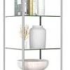 20” Glass Display Case W/ LED Lights & Cabinet, Fixed Shelves, Hinged Door - Silver