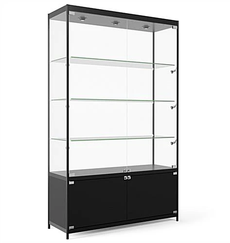 48” Display Case w/ 7 LED Top & Side Lights, 3 Fixed Shelves, Hinged Doors - Black 48” Display Case W/ 7 LED Top & Side Lights, 3 Fixed Shelves, Hinged Doors - Black -Displays2go Shop lesc4816bb.ra1 preview