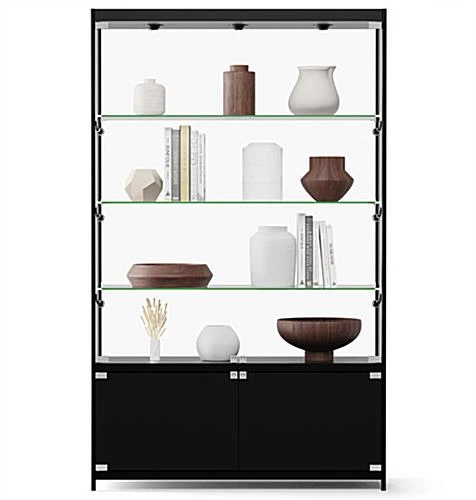 48” Display Case w/ 7 LED Top & Side Lights, 3 Fixed Shelves, Hinged Doors - Black 48” Display Case W/ 7 LED Top & Side Lights, 3 Fixed Shelves, Hinged Doors - Black -Displays2go Shop lesc4816bb.ra6 preview