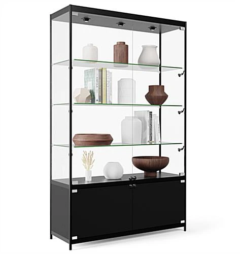 48” Display Case w/ 7 LED Top & Side Lights, 3 Fixed Shelves, Hinged Doors - Black 48” Display Case W/ 7 LED Top & Side Lights, 3 Fixed Shelves, Hinged Doors - Black -Displays2go Shop lesc4816bb.rw preview