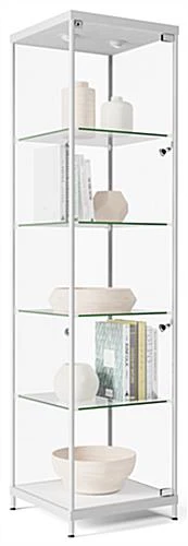 Display Case W/ LED Lighting, 4 Fixed Shelves & Locking Door - Silver