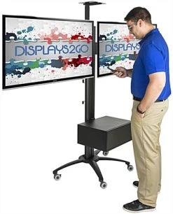 Dual TV Stand W/ Storage, (2) 30 - 60" Screens, Power Outlets, Camera Mount – Black -Displays2go Shop lpgp36wb2c.ra11 preview
