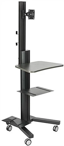 Rolling TV Stand, Fits 10-24" Screens, Power Outlets, CPU Holder & Shelf – Black