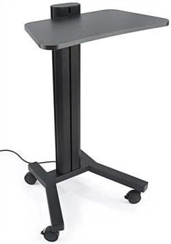 Height Adjustable Laptop Stand, Wheeled, Integrated Power Outlets- Black