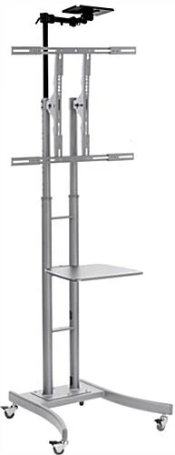 TV Stand With AV Shelf, Fits Monitors 32 To 65", W/ Camera Shelf –Silver