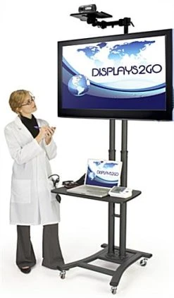 TV Stand With 28” AV Shelf & Camera Tray, Fits Monitors 37” To 70”, Tilting - Black -Displays2go Shop mbtvbkcls.renv preview