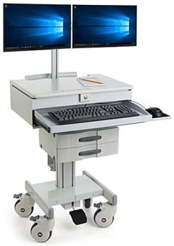 Computer Cart For (2) 15”-23" Screens, Height Adjustable, Drawers & CPU Holder – Gray