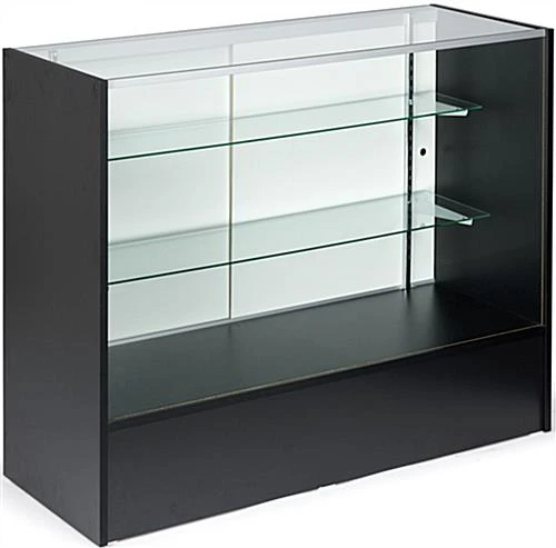 Retail Counter w/ Black Finish, Tempered Glass Adjustable Shelves & Sliding Doors Retail Counter W/ Black Finish, Tempered Glass Adjustable Shelves & Sliding Doors -Displays2go Shop mrc4blkkd.rw preview