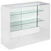4' Retail Counter W/ White Finish, Tempered Glass Adjustable Shelves & Sliding Doors