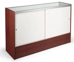 Retail Counter W/ Cherry Finish, Adjustable Tempered Glass Shelves & Sliding Doors -Displays2go Shop mrc5chkd.ra2 preview