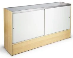 Retail Counter W/ Maple Finish, Adjustable Tempered Glass Shelves & Sliding Doors 2 Retail Counter W/ Maple Finish, Adjustable Tempered Glass Shelves & Sliding Doors -Displays2go Shop mrc6hmkd.ra2 preview