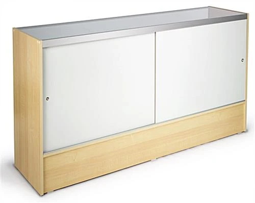 Retail Counter w/ Maple Finish, Adjustable Tempered Glass Shelves & Sliding Doors Retail Counter W/ Maple Finish, Adjustable Tempered Glass Shelves & Sliding Doors -Displays2go Shop mrc6hmkd.ra2 preview