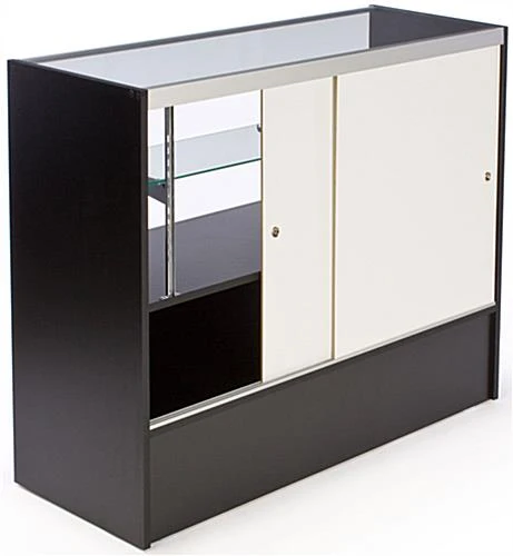 Retail Counter w/ Black Cabinet Base, Sliding Doors & Adjustable Shelf Retail Counter W/ Black Cabinet Base, Sliding Doors & Adjustable Shelf -Displays2go Shop mrchv4bkkd.ra1 preview