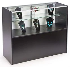 Retail Counter W/ Black Cabinet Base, Sliding Doors & Adjustable Shelf