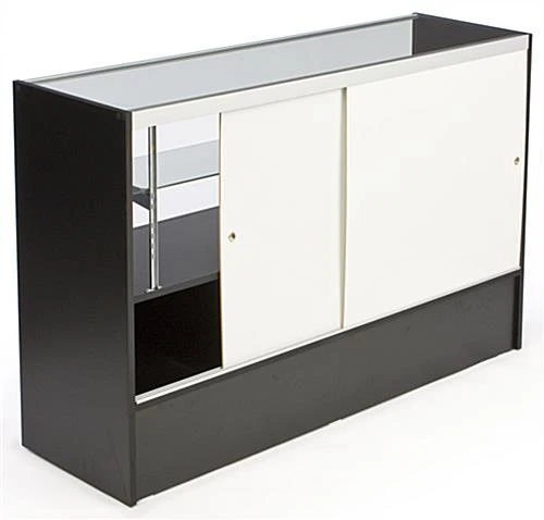 Display Cases w/ Black Finish, Adjustable Tempered Glass Shelf & Sliding Doors Display Cases W/ Black Finish, Adjustable Tempered Glass Shelf & Sliding Doors -Displays2go Shop mrchv5bkkd.ra2 preview