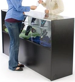 Retail Counter W/ Black Finish, Storage Space, Adjustable Shelf & Sliding Doors -Displays2go Shop mrchv6bkkd.ra5 preview