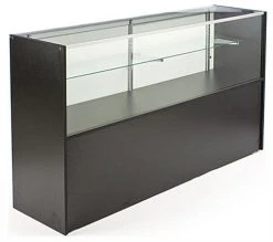 Retail Counter W/ Black Finish, Storage Space, Adjustable Shelf & Sliding Doors