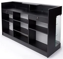 6ft Cash Wrap W/Display Case Front, Tempered Glass, Locking Drawers & Shelves - Black -Displays2go Shop mrclsc72bk.ra6 preview