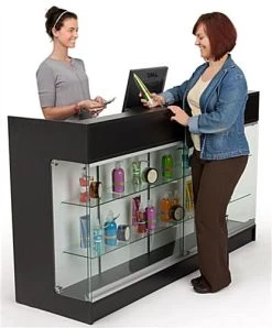 6ft Cash Wrap W/Display Case Front, Tempered Glass, Locking Drawers & Shelves - Black -Displays2go Shop mrclsc72bk.ra7 preview