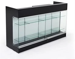 6ft Cash Wrap W/Display Case Front, Tempered Glass, Locking Drawers & Shelves - Black