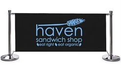 Café Barrier System W/ 13 Custom Banners (1 Color Printing) & 14 Stanchions - Black