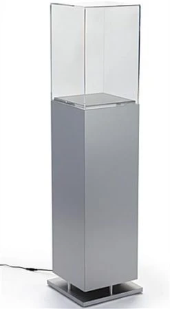 13" Pedestal Display Case, Bottom Lit, Interior LED Lights - Silver -Displays2go Shop pedledsvb.ra2 preview