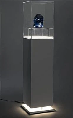 13" Pedestal Display Case, Bottom Lit, Interior LED Lights - White -Displays2go Shop pedledwhg.renv preview