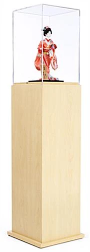 Workshop Series 13"w Pedestal Display Case, Locking Acrylic Top - Maple