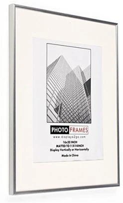 16 X 20 Poster Frame For Wall, Matted To 11 X 14, White Mat, 3/8" Profile - Silver